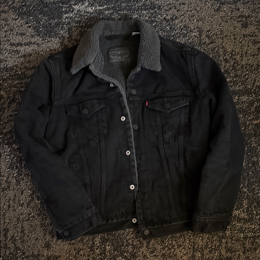 Levi's Black Jacket with Gray Sherpa Collar